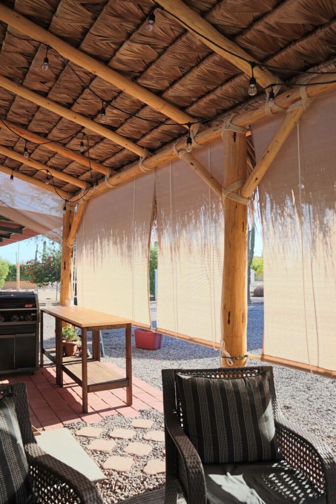 Outdoor kitchen with sun shade