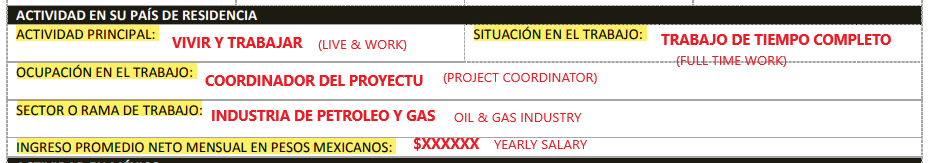 Actividad en su pais residencia - example