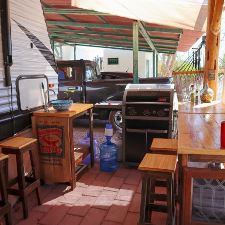 kitchen area outside of RV